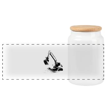 Excavator - Panoramic Cookie Jar with Wooden Lid - white - Front