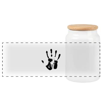 Schwarze Hand - Panorama Keksdose mit Holzdeckel - Weiß - Vorne
