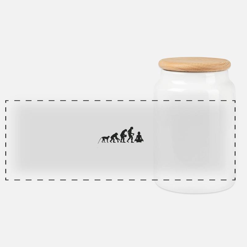 Evolution Yoga - Panoramic Cookie Jar with Wooden Lid - white