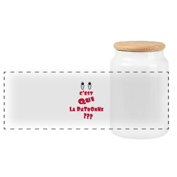 c'est qui LA PATRONNE - Boîte à biscuits avec couvercle en bois - blanc - Devant