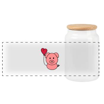 Schweinchen mit Herzballon - Panorama Keksdose mit Holzdeckel - Weiß - Vorne