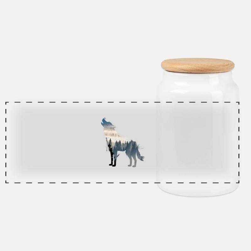 wolf - Panoramic Cookie Jar with Wooden Lid - white