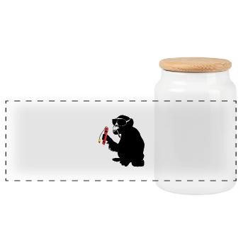 explosive monkey - Panoramic Cookie Jar with Wooden Lid - white - Front