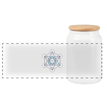 METATRONS WÜRFEL - blau rot - Panorama Keksdose mit Holzdeckel - Weiß - Vorne