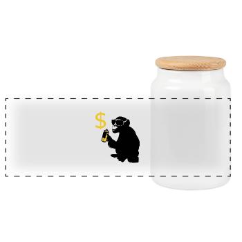 singe pulvérisé signes de dollar - Boîte à biscuits avec couvercle en bois - blanc - Devant