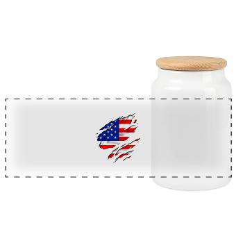 america design flag usa - Panoramic Cookie Jar with Wooden Lid - white - Front