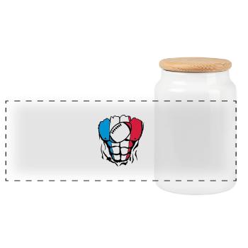France flag rugby2 body muscle - Panoramic Cookie Jar with Wooden Lid - white - Front