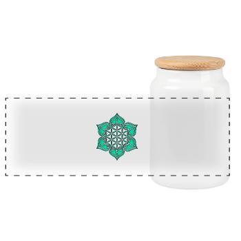 Flower of life, Lotus - Flower, green, Symbol of - Panoramic Cookie Jar with Wooden Lid - white - Front