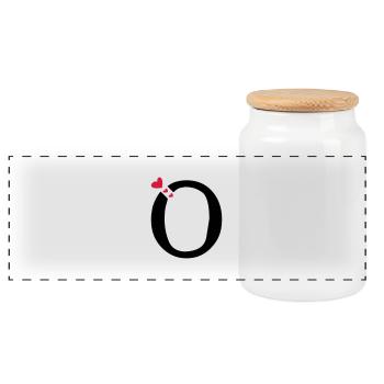 Capital letter O with hearts - Panoramic Cookie Jar with Wooden Lid - white - Front