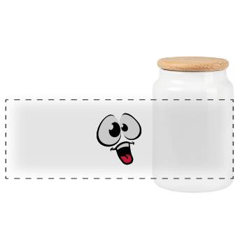 Funny Comic Face - Panoramic Cookie Jar with Wooden Lid - white - Front