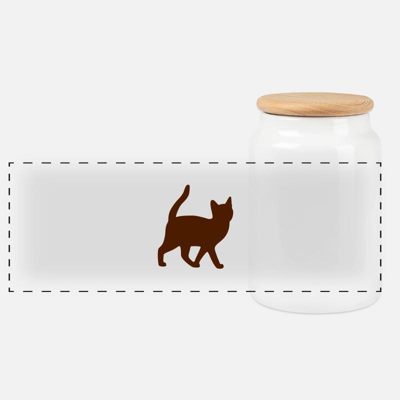 Katze - Panorama Keksdose mit Holzdeckel - Weiß