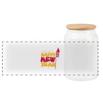 Happy new year - Panorama Keksdose mit Holzdeckel - Weiß - Vorne