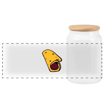 burrito pancake pancake sausage - Panoramic Cookie Jar with Wooden Lid - white - Front
