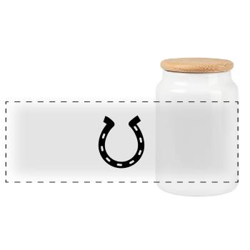 horse shoe - Panoramic Cookie Jar with Wooden Lid - white - Front