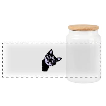 Katze, süßes Kätzchen zweifarbig - Panorama Keksdose mit Holzdeckel - Weiß - Vorne