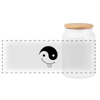 ying_yang_smiley - Boîte à biscuits avec couvercle en bois - blanc - Devant