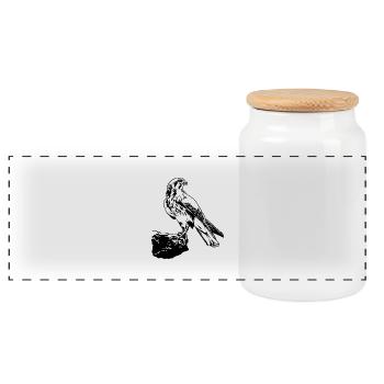 Falcon Bird Perched On Tree Cool Bird Lovers Gift - Panoramic Cookie Jar with Wooden Lid - white - Front