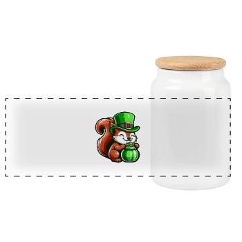 St. Patrick's Day Süßes Eichhörnchen Comic Design - Panorama Keksdose mit Holzdeckel - Weiß - Vorne
