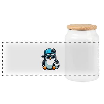 Mignon pingouin dessin animé joueur de football - Boîte à biscuits avec couvercle en bois - blanc - Devant