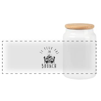 I can't, I have brunch. - Panoramic Cookie Jar with Wooden Lid - white - Front
