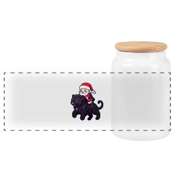 Panther Weihnachtsmann Cartoon - Panorama Keksdose mit Holzdeckel - Weiß - Vorne