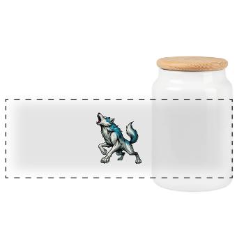 Bande dessinée de loup - Boîte à biscuits avec couvercle en bois - blanc - Devant
