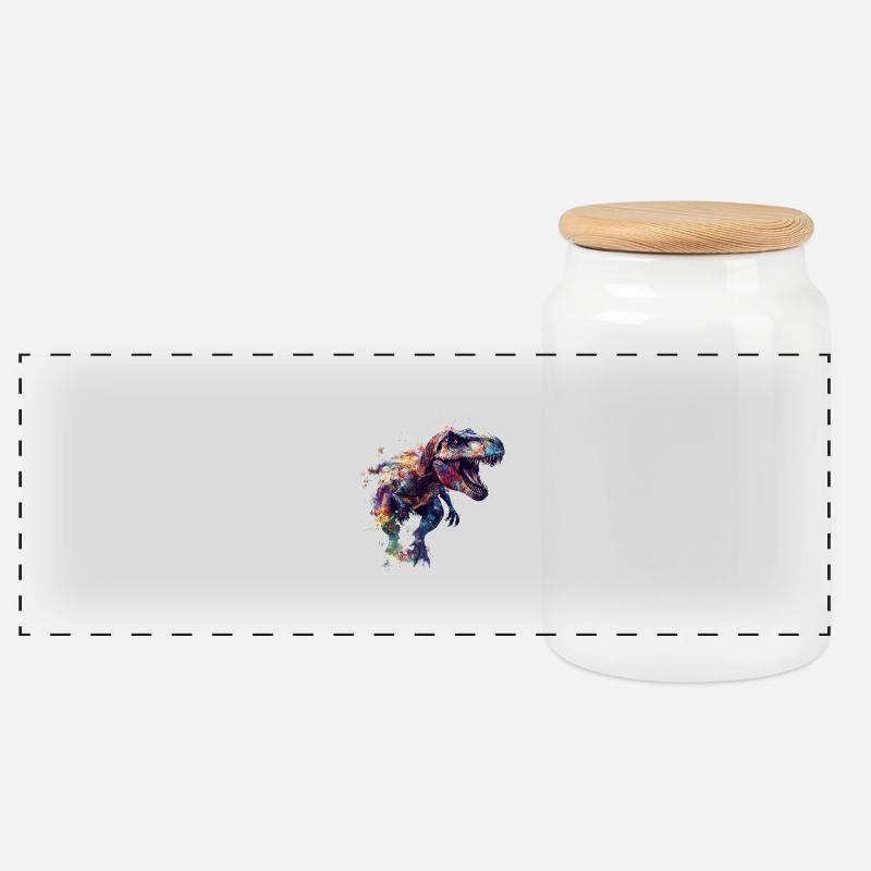 T Rex Blobs - Boîte à biscuits avec couvercle en bois - blanc