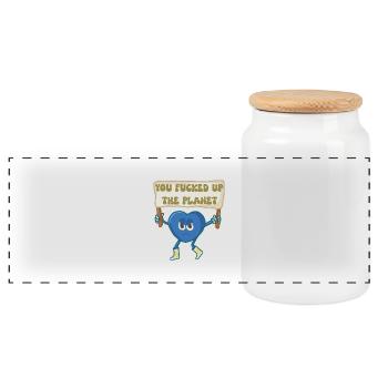 Climate activist retro mascot - Panoramic Cookie Jar with Wooden Lid - white - Front