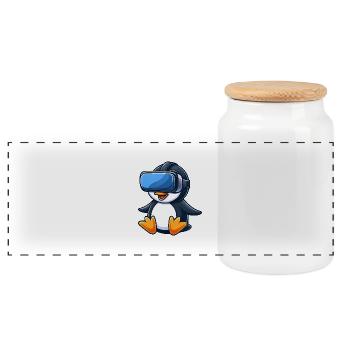 Pinguin VR Gamer Zukunft Science Fiction - Panorama Keksdose mit Holzdeckel - Weiß - Vorne