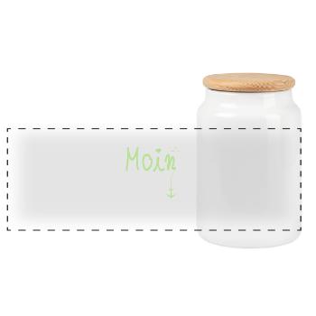 Moin Begrüßung Moin mit Möwe - Panorama Keksdose mit Holzdeckel - Weiß - Vorne