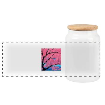 Kirschblüte vor dem Hintergrund der Berge - Panorama Keksdose mit Holzdeckel - Weiß - Vorne