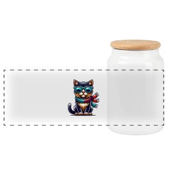 katze sonnenbrille comic - Panorama Keksdose mit Holzdeckel - Weiß - Vorne