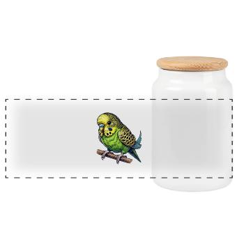 Budgerigar - Panoramic Cookie Jar with Wooden Lid - white - Front