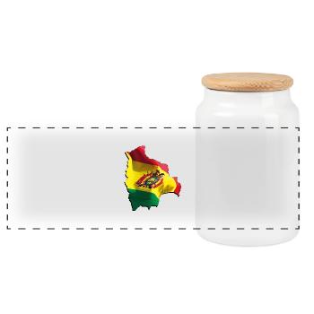 Bolivien Flagge in der Bolivien Landkarte - Panorama Keksdose mit Holzdeckel - Weiß - Vorne