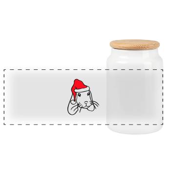Hase Weihnachtsmann Weihnachten Mütze Hut Geschenk - Panorama Keksdose mit Holzdeckel - Weiß - Vorne