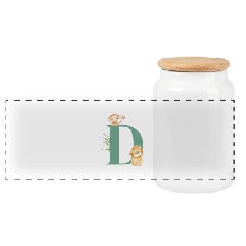 Lettre d vert animaux jungle - Boîte à biscuits avec couvercle en bois - blanc - Devant