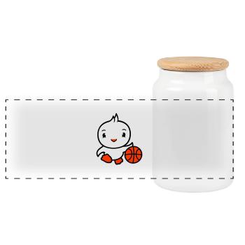 Bird Basketball Play Fun Ball Sports Dribbling - Panoramic Cookie Jar with Wooden Lid - white - Front
