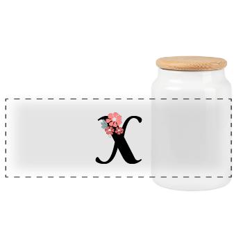 Minimalist Letter x Flowers - Panoramic Cookie Jar with Wooden Lid - white - Front