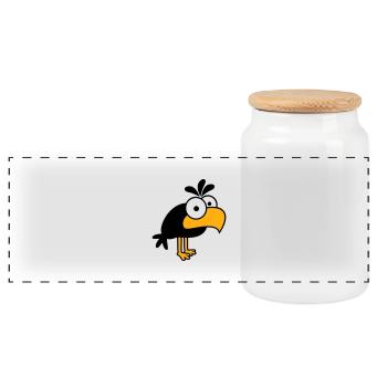 Raven Comic Bird Stands Peeps Funny Cartoon Humor - Panoramic Cookie Jar with Wooden Lid - white - Front