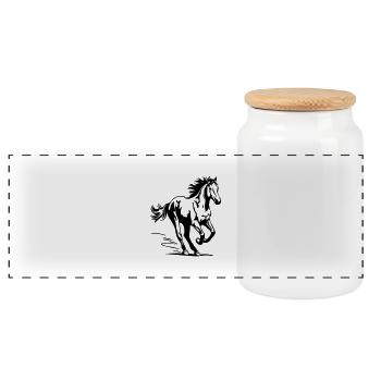 horse - Panoramic Cookie Jar with Wooden Lid - white - Front