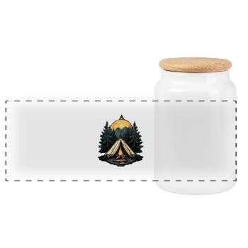 Tente de camping forêt - Boîte à biscuits avec couvercle en bois - blanc - Devant