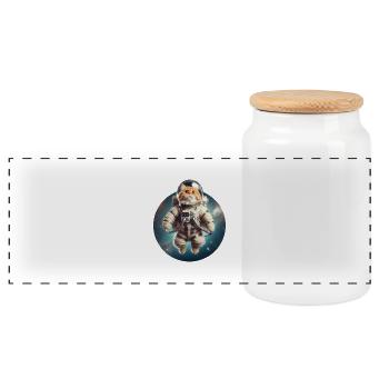 Space Cat - Panoramic Cookie Jar with Wooden Lid - white - Front