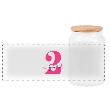 Digit Two 2 with Heart - Panoramic Cookie Jar with Wooden Lid - white - Front