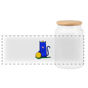 Chat avec couronne - Boîte à biscuits avec couvercle en bois - blanc - Devant