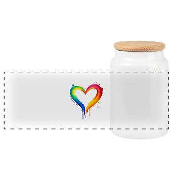 Rainbow Heart of Love and Support - Panoramic Cookie Jar with Wooden Lid - white - Front