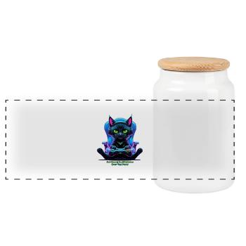 Chat gamer futuriste avec manette et attitude féline - Boîte à biscuits avec couvercle en bois - blanc - Devant