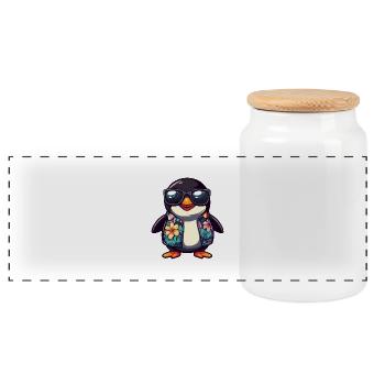 Penguin Comic Vacation - Panoramic Cookie Jar with Wooden Lid - white - Front