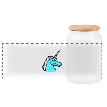 Unicorn Cool Guy Evil Smile Cartoon Horse - Panoramic Cookie Jar with Wooden Lid - white - Front