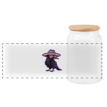 Raven Crow Comic Funny Sombrero - Panoramic Cookie Jar with Wooden Lid - white - Front