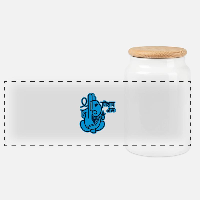 Ganesha Elefant (elephant) No.05_2c - Panorama Keksdose mit Holzdeckel - Weiß